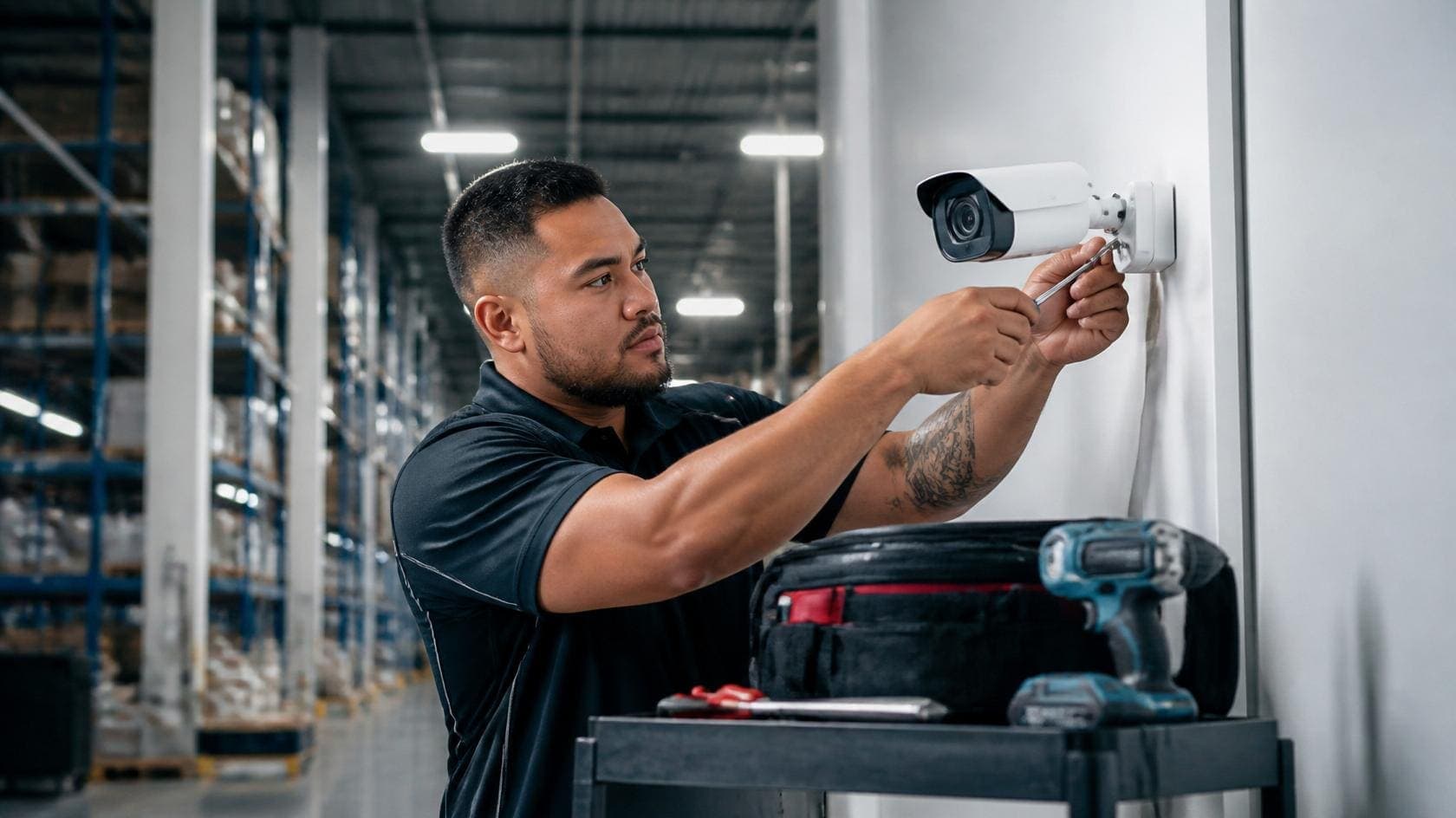 Warehouse CCTV security camera installation in Dubai