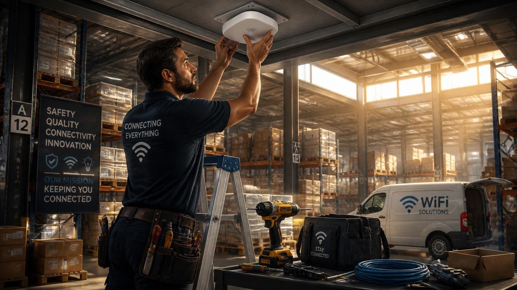 Warehouse industrial WiFi coverage in Dubai